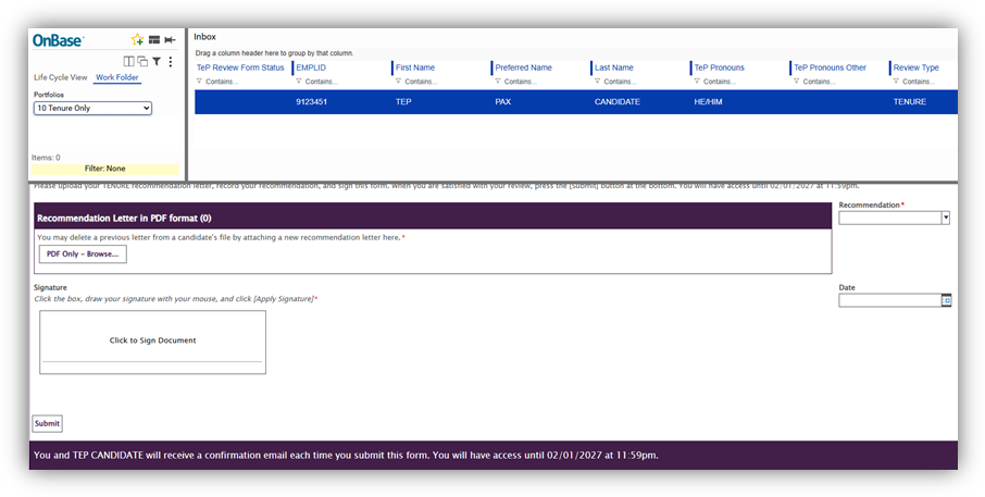 Screenshot of Recommendation Letter in PDF Format section