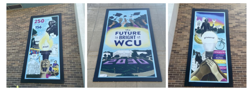 3 Banners on Main Hall Celebrating 250 Years of Arts & Humanities