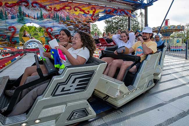 students playing jenga