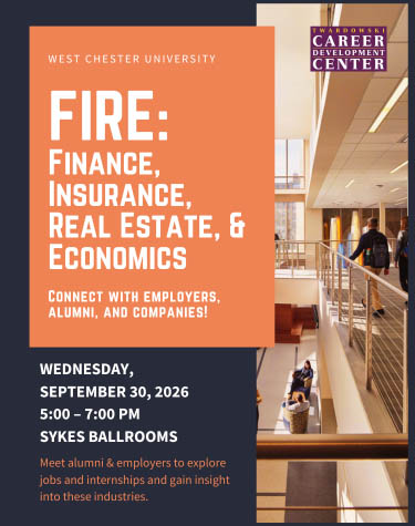 FIRE: Finance, Insurance, Real Estate, Economics. Wednesday September 30, 2026, 5-7PM Sykes Ballrooms.
