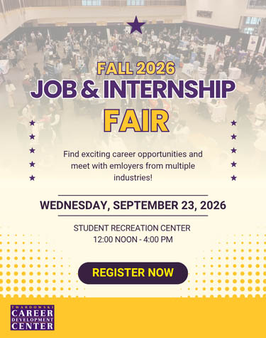 West Chester University Job & Internship Fair. Student Recreation Center. Date: Wednesday September 23, 2026 12:00-4:00PM.