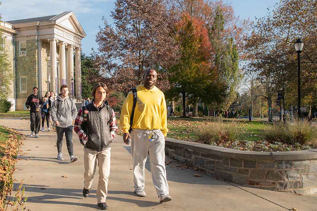 Students walking in front of Old Library