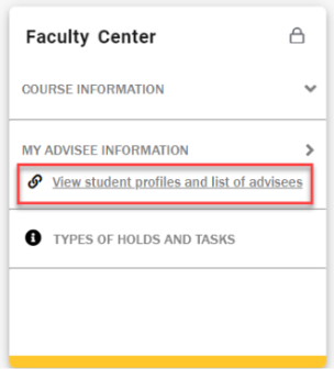 Screenshot with View student profiles and list of advisees highlighted