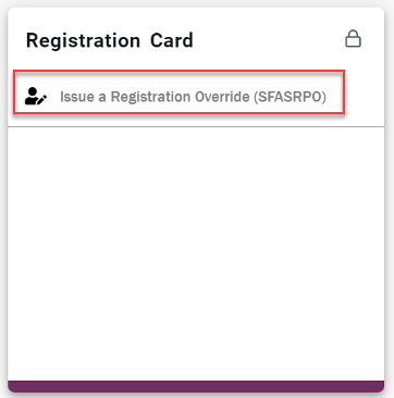 Screenshot showing link for Issue a registration override 