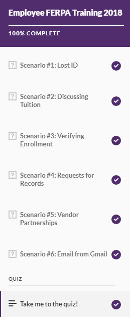 Screenshot of FERPA Training Progress in D2L