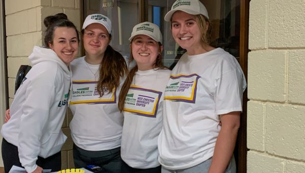 Student members of the Philadelphia Eagles Autism College Program at WCU checked in all Walk for Autism participants. Pictured (l to r) are Katelyn Graybeal, Aubry Horner, Fiona O’Rourke, and Violet Lindsay.
