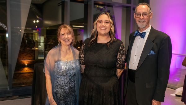 (L to R) Professor of Management Susan Fiorentino; Student Speaker Jasmine Seals; West Chester University President Christopher Fiorentino