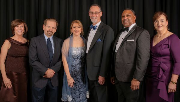 (L to R) 150Forward Campaign Co-Chair Jacqui North; 150Forward Campaign Co-Chair Marc Duey; Professor of Management Susan Fiorentino; West Chester University President Christopher Fiorentino; 150Forward Campaign Co-Chair Eric Bossard; Executive Director of the West Chester University Foundation Debra Cornelius 