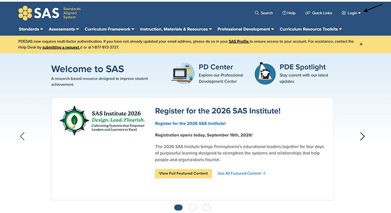 Screenshot of Welcome to SAS homepage