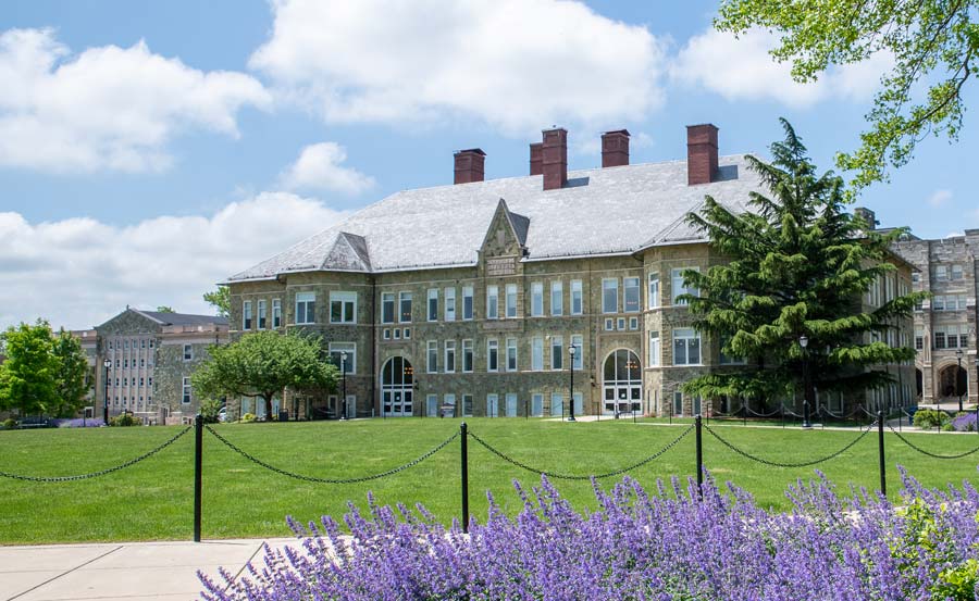 Exterior image of Recitation hall in Springtime