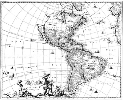 Multicolored drawing of South America