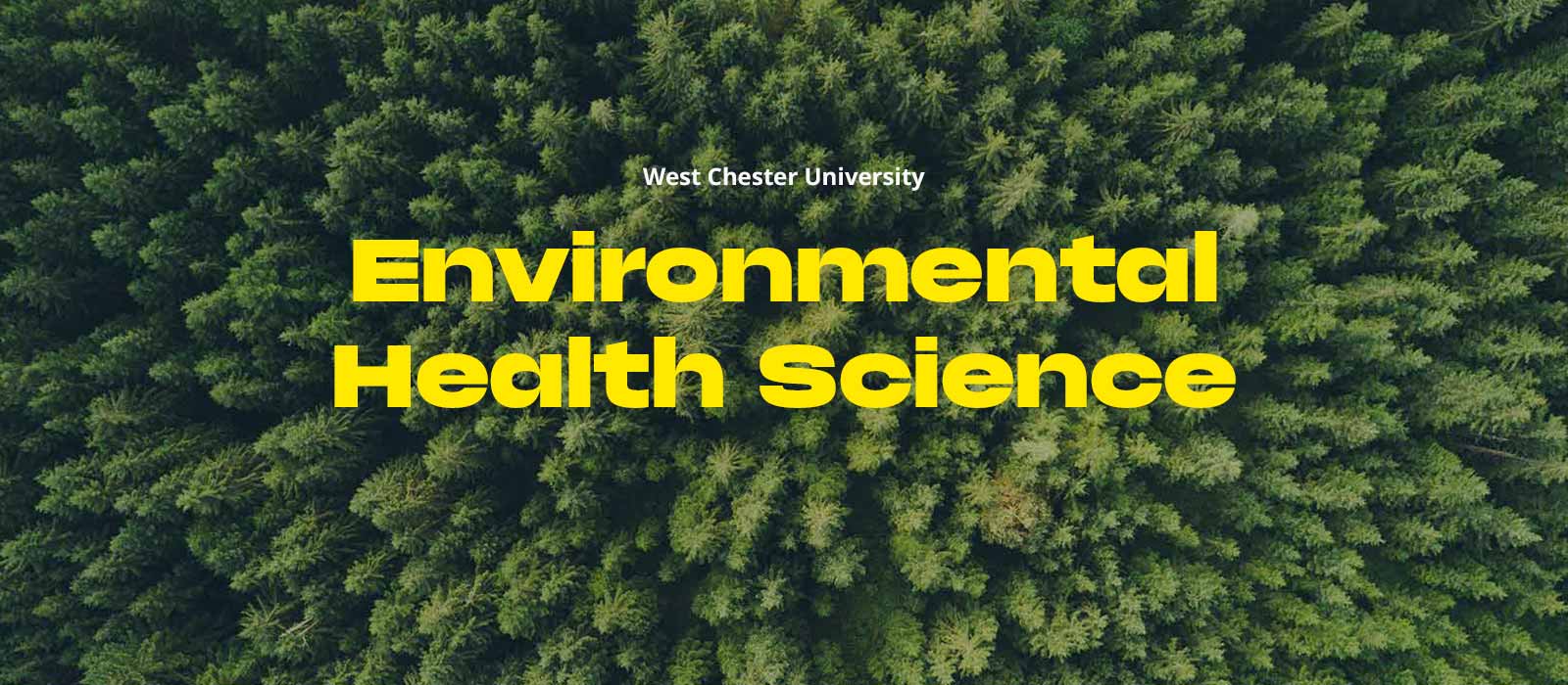 Aerial Drone shot of forest with Environmentla Health Sciences overlaying image