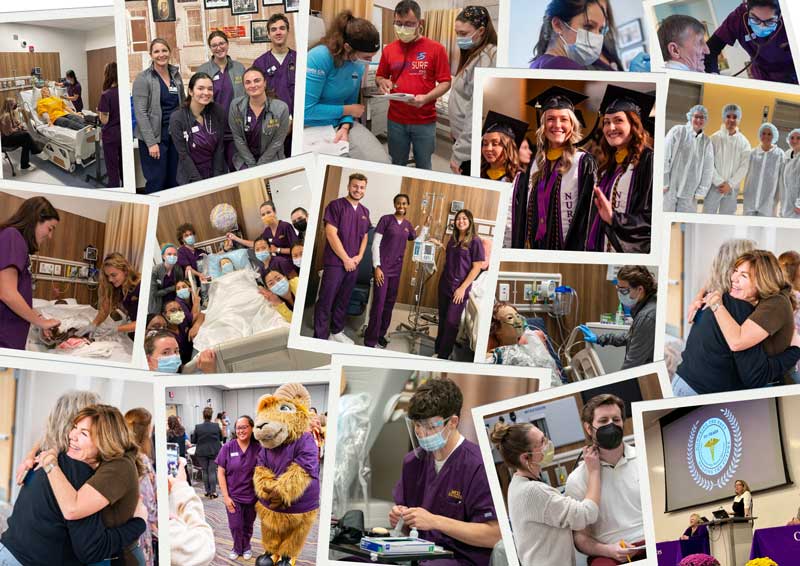 Collage style photo of school of nursing students and graduates