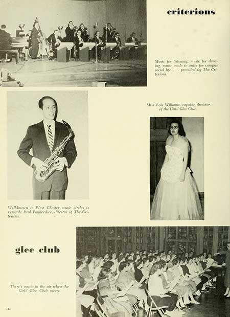 Thumbnail: Well-known in West Chester music circles is certile Ped Vanderdice, director of The Cri- terions glee club There's music in the air when the Girl Glee Cheb meets criterions Munic for listening, music for danc ing, music made to order for campes social life provided by The Cri terious Mis Lois Williams, capable director of the Girls Glee Club