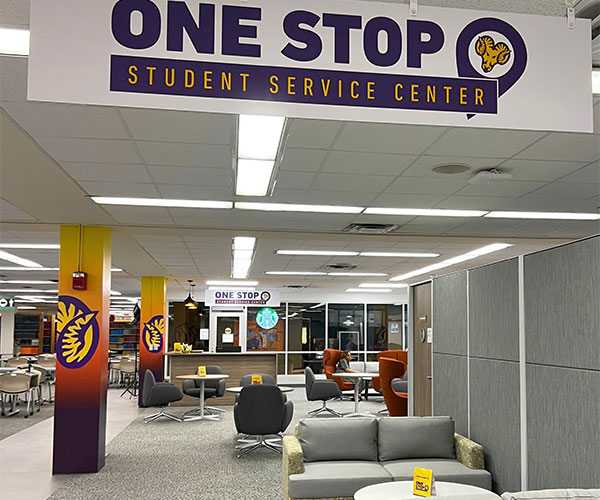 One Stop campus location in the library first floor