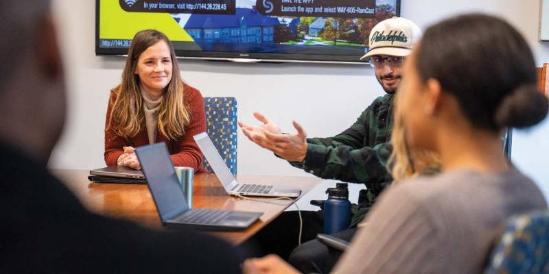 Dr. Grassetti in a classrooom full of students