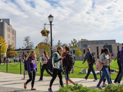 students walking around the quad
